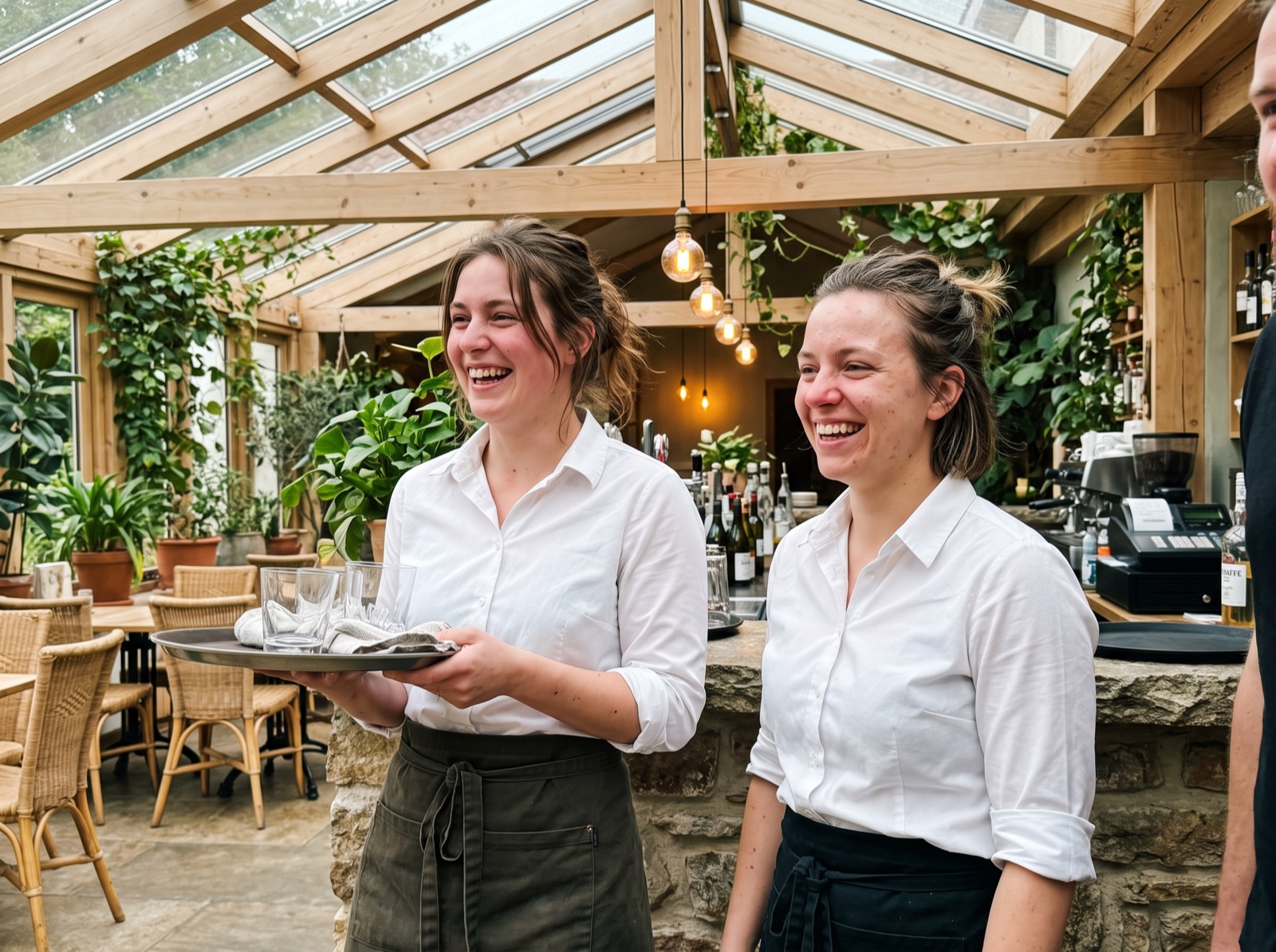 Service im Wintergarten, zwei Kolleginnen